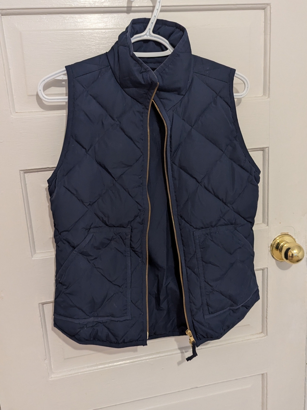 J. Crew Navy Quilted Puffer Vest with Gold Zip